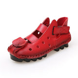Summer Soft Bottom Flat Leather Shoes Casual Women Sandals Tunnel Vintage Handmade spring Mart Lion 618 red 5 