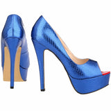 Women Pumps Heels Open Toe Platform Crocodile pattern Stiletto Party Dress Wedding Shoes MartLion   