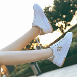 White Shoes Women Sneakers Platform Rhinestone Femme Bee Lady Patchwork MartLion   