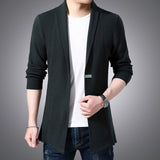 Cardigan Men's Sweaters Spring Autumn Casual Cardigan Jacket Solid Color Long Windbreaker Single Button Coats Mart Lion green M 