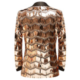 Men's Luxury Wave Striped Gold Sequin Blazer Jacket Shawl Lapel One Button Shiny Wedding Party Suit Dinner Tuxedo Mart Lion   