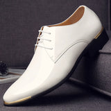 Men's Wedding White Shoes Rubber Sole Dress Lether Flats Patent Leather Shoes MartLion WHITE 38 CHINA