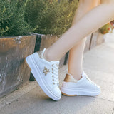 White Shoes Women Sneakers Platform Rhinestone Femme Bee Lady Patchwork MartLion   