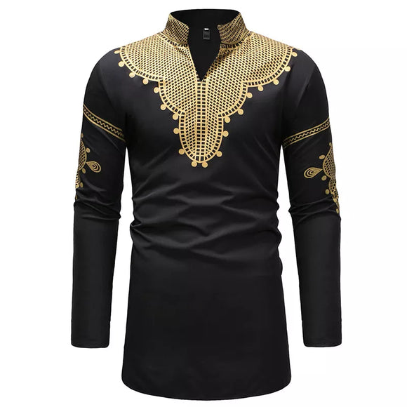 Mens African Clothing Tribal Dashiki Print Long Shirt Traditional Ethnic Men African Clothes Streetwear Casual Chemise Homme 3XL MartLion   