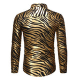 Men's 70s Metallic Gold Zebra Print Disco Shirt Slim Fit Long Sleeve Dress Shirts Party Prom Stage Chemise MartLion   