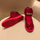 Men Embossed Crocodile High Top Sneakers Lock Lace Red Flats Real Leather Designer Boots Men‘s Casual Shoes MartLion