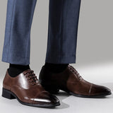 Men's Dress Shoes PU Leather 3.5CM Heel Elegant Suit Formal Oxfords Luxury Brand Mart Lion   