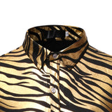 Men's 70s Metallic Gold Zebra Print Disco Shirt Slim Fit Long Sleeve Dress Shirts Party Prom Stage Chemise MartLion   