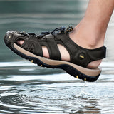 Men's Sandals Summer Leather Beach Rome Gladiator Casual Shoes Outdoor Mart Lion   