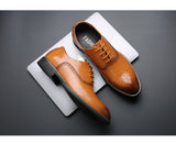 Men's British Retro Carved Brogue Shoes Lace-up Leather Dress Office Wedding Party Oxfords Flats Mart Lion   