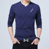 Men's Casual T-shirt Slim Long Sleeve V Neck Fitness Tops Homme Boyfriend Gift Harajuku Streetwear Mart Lion navy blue M 