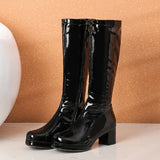 Women High Keen Boots Patent Leather Waterproof Knee High White Red Party Fetish Shoes Autumn Winter MartLion   