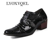 High Heel 6cm Patent Leather Pointed Oxfords Shoes Men's Skull Pattern Party Wedding Dress MartLion black 1 38 