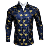 Barry Wang Gold Rose Paisley Silk Shirt Men's Long Sleeve Casual Flower Shirts Designer Fit Dress MartLion   