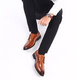 Men's Leather Dress Shoes Classic Retro Derby Lace-Up Wedding Party Office Oxfords Flats Mart Lion   