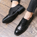 Classic Men's Office Shoes Black Pointed Toe Leather Dress Flats MartLion   