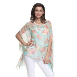 Women Blouses Print Chiffon Blouse Shirt Batwing Sleeve Casual MartLion picture color 14 5XL 