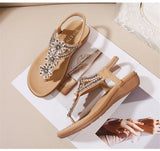 Summer Retro Sandals Women Rhinestone Beads Resort Beach Beach Wedge Shoes MartLion   