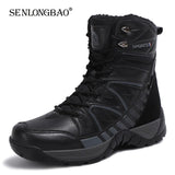 Warm Men's Military Boots Waterproof Leather Combat Plush Winter Snow Outdoor Army Anti-Slip Desert Mart Lion   