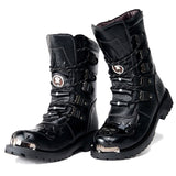 Men's Mid-Calf Army boots Lace-Up Genuine leather Motorcycle Non-slip Wear-resistant Outdoor work Skull Mart Lion   