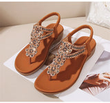 Summer Retro Sandals Women Rhinestone Beads Resort Beach Beach Wedge Shoes MartLion   