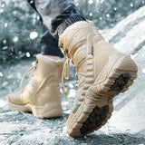 Warm Men's Military Boots Waterproof Leather Combat Plush Winter Snow Outdoor Army Anti-Slip Desert Mart Lion   