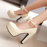 Comfy Elegant Women Shoes Bow Ankle Strap Ultra Mary Jane High Heeled Pumps MartLion   