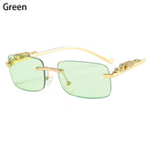 1PC Ocean Lens Sunglasses Women Men's Cheetah Decoration Rimless Rectangle Retro Shades UV400 Eyewear MartLion green As Shown 