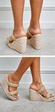 Wedges Shoes For Women Slippers Handmade Straw Rope Weave Thick Bottom Platform High Heels Golden Sandals Mart Lion   