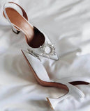 women Pumps luxury Crystal High heels Summer bride Shoes triangle Heeled Party Wedding Shoes MartLion White leather 4 