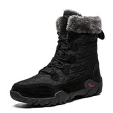 Winter High Help Men's Snow Boots Waterproof Fur Thick Plush Warm Ankle Mart Lion Black 6.5 