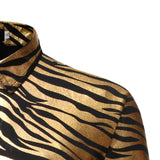 Men's 70s Metallic Gold Zebra Print Disco Shirt Slim Fit Long Sleeve Dress Shirts Party Prom Stage Chemise MartLion   