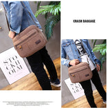 Retro Travel Crossbody Bag Flip Solid Color Casual Messenger Canvas Zipper Multifunctional men's Shoulder Mart Lion   