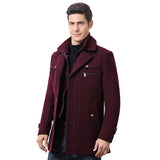 Winter Men's Casual Wool Trench Coat Medium Solid Thicken Slim Windbreaker Overcoat Jacket Mart Lion Wine red M 