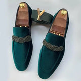 Men's Loafers Classic British Style Suede Deerskin Casual Dress Brooch Twisted Small Leather Shoes MartLion green 38 