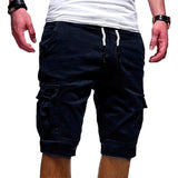 Men's Cargo Shorts Summer Bermuda Military Style Straight Work Pocket Lace Up Short Trousers Casual Mart Lion Navy M (50-55KG) China