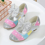 Girls Leather Shoes Princess Children round-Toe Soft-Sole Big girls High Heel Princess Crystal Single MartLion   