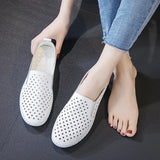 Genuine Leather ladies flats sneakers Women casual loafers shoes Hollow moccasins White Lace up canvas Boat MartLion   