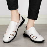 Men's Sandals Genuine Leather Shoes Casual Summer Footwear Breathable Slides Soft luxury Mart Lion White 38 