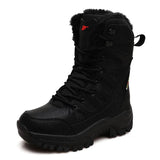Military Boots Leather Combat Boots Men's and Woman Fur Plush Winter Snow Outdoor Army Shoes MartLion black 36 