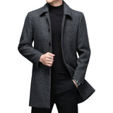 Men's Winter Jackets and Coats Casual Woolen Coats Long Overcoat Turn Down Collar Wool Blends Mart Lion   