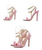  Pink Patent Leather Summer Women's Shoes Sandals Open Toe Metal Chain Ankle Strap Stiletto Heels Ladie Mart Lion - Mart Lion