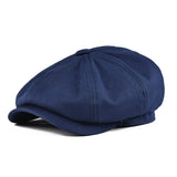 Newsboy Cap Men's Twill Cotton 8 Panel Hat Casual Baker Boy Caps Gatsby Hat Retro Hats Boina Beret MartLion Navy Blue 63cm 