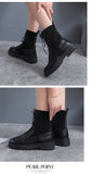  Autumn Women's Boots Casual All-Match Lace-Up PU Leather Black Non-Slip Motorcycle De Mujer Mart Lion - Mart Lion