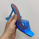 Star style Transparent PVC Crystal Clear Heeled Women Slippers High heels Mules Slides Summer Sandals Shoes MartLion Blue 42 