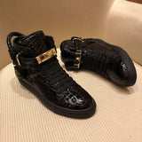 Men Embossed Crocodile High Top Sneakers Lock Lace Red Flats Real Leather Designer Boots Men‘s Casual Shoes MartLion