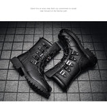 Winter Men's Motorcycle Boots Mid-Calf Rock Punk Shoes Genuine Leather Black High top Casual