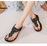 Summer Retro Sandals Women Rhinestone Beads Resort Beach Beach Wedge Shoes MartLion   