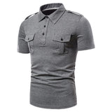 Double Pocket Military Epaulet Polo Shirt Men's Summer Short Sleeve Slim Fit Polo Homme Turn Down Collar Polos Para Hombre MartLion   