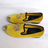 Handmade Gold Toe Men's Velvet Loafers Brand Party And Wedding Dress Shoes MartLion Gold 5.5 